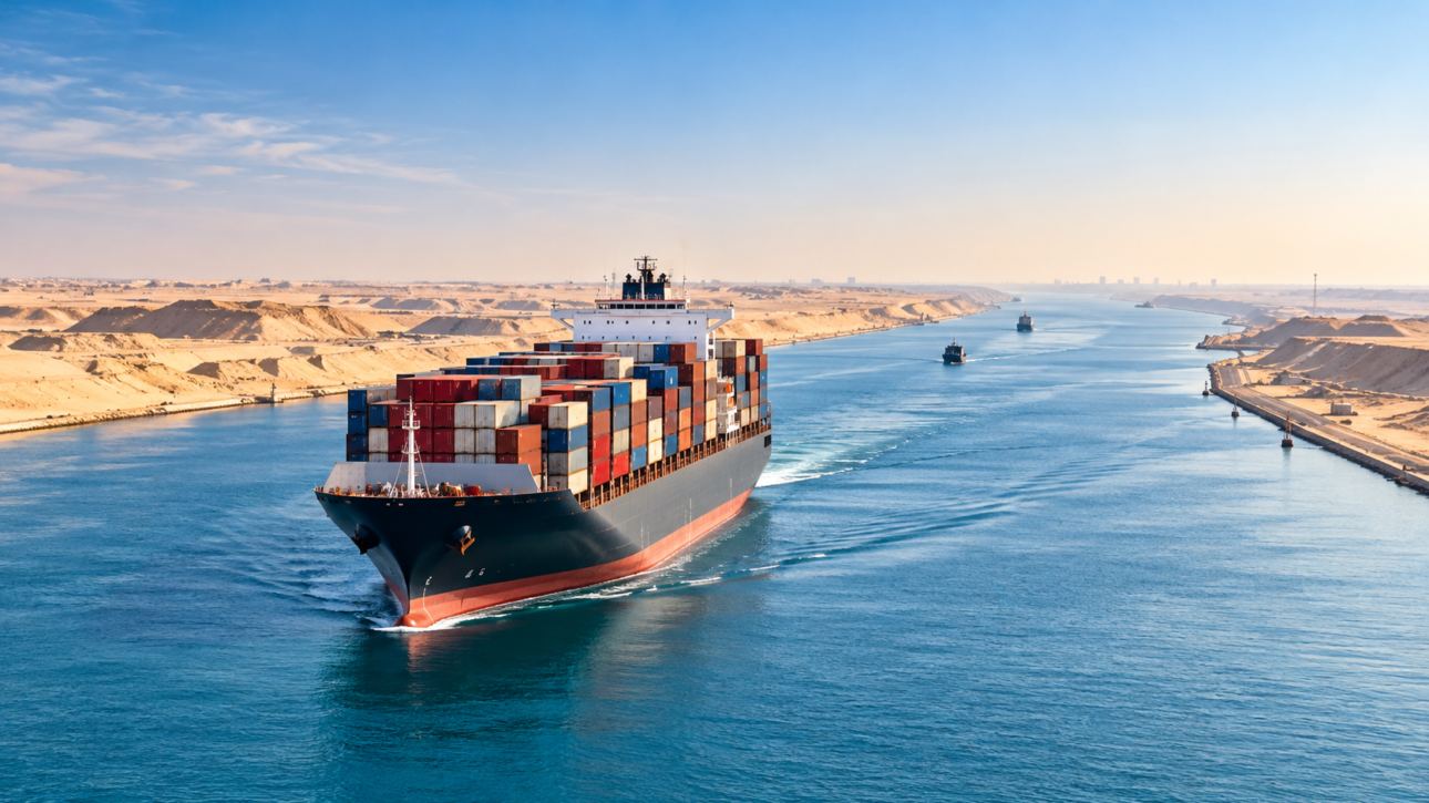 Container ship transiting the Suez Canal
